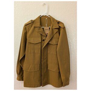 Mustard Cotton-Linen Field Jacket w/ Utility Pockets & Epaulets